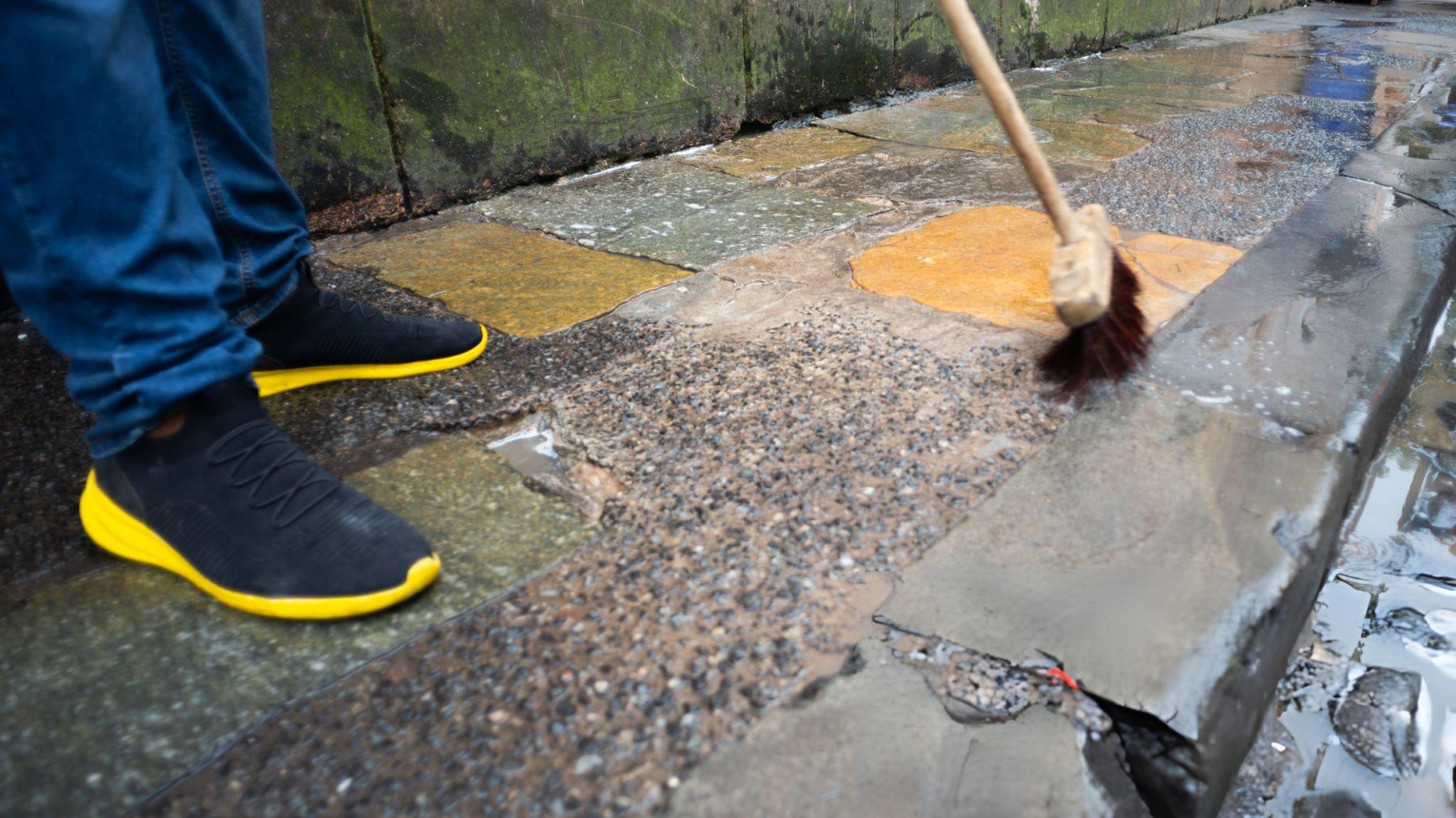 Clean Indian sandstone paving slabs in natural daylight after proper cleaning.